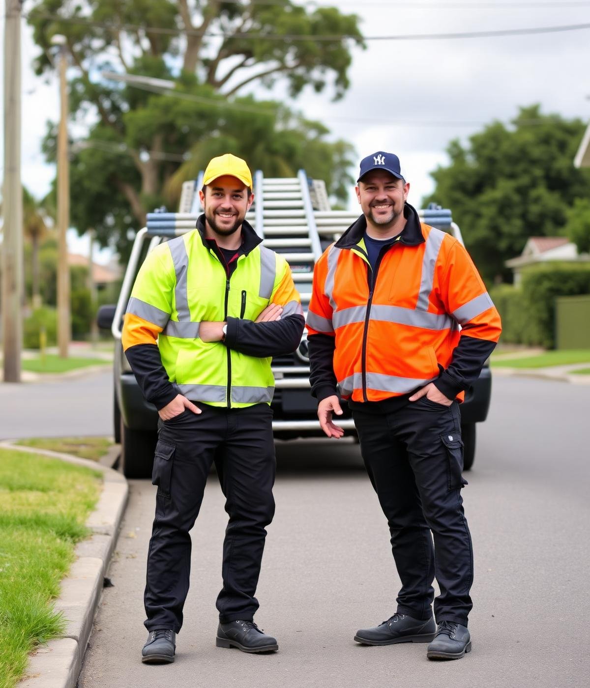 The KR Roofing and Cleaning team on site with their work vehicle